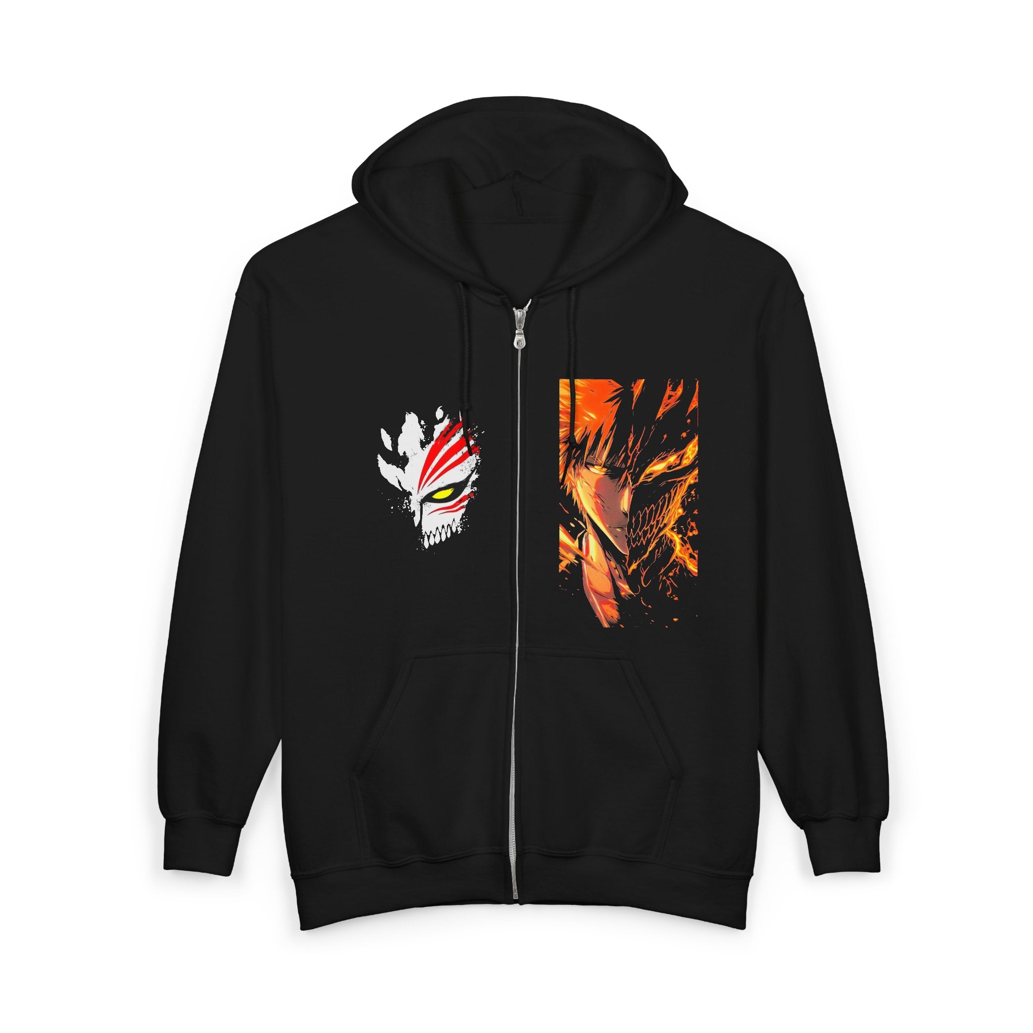 Bankai Zip Hoodie — Anime Hollow Mask & Flames Full-Zip Sweatshirt